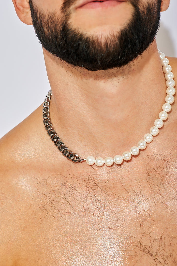 Pearl Cuban Silver Necklace